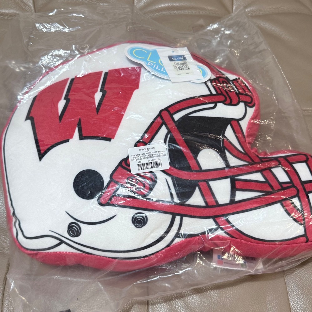 Wisconsin Badgers Football Helmet Cloud Pillow 16 Inch Plush NCAA Red White New